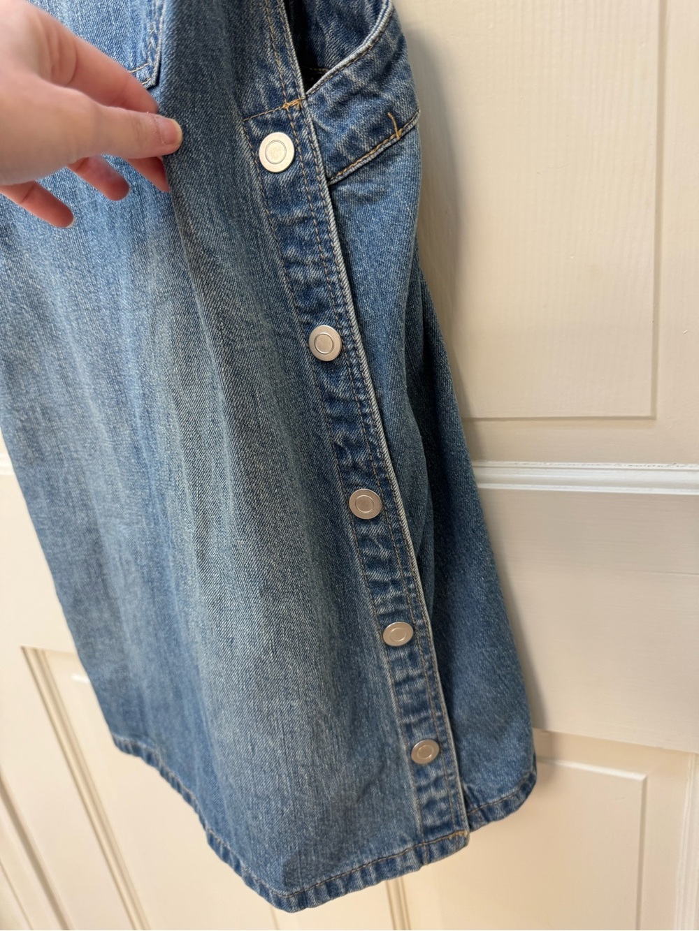 Free People Light Blue Denim Overall Dress with Side Buttons - Picture 4 of 5